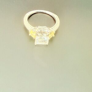 Maxine of Hollywood Silver-Tone Ring with Clear Center and Yellow Accents